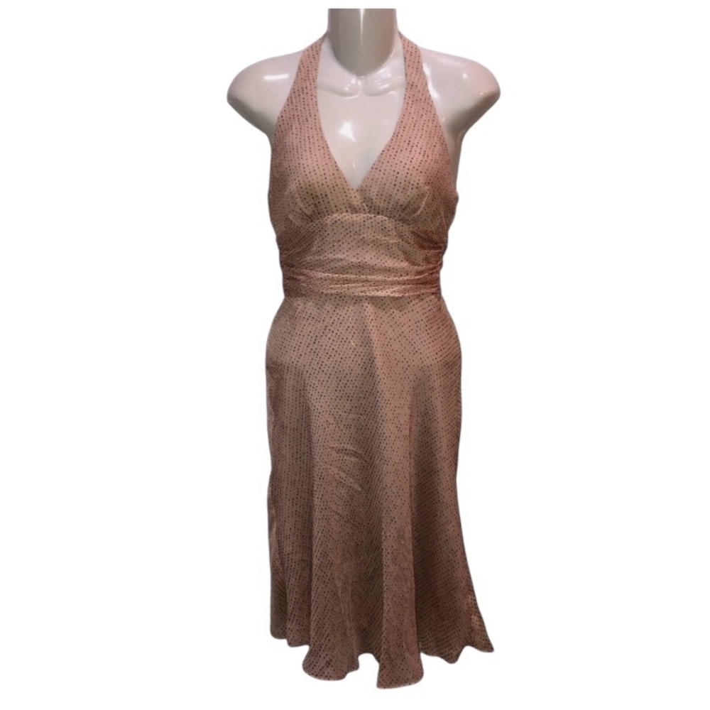 NWT BCBGMAXAZRIA SILK BLEND HALTER NECK PEACH DOT MINI DRESS SIZE 0